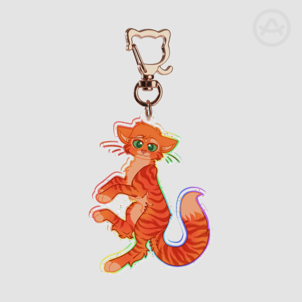 WC: Fire Cat Glitter Acrylic Keychain