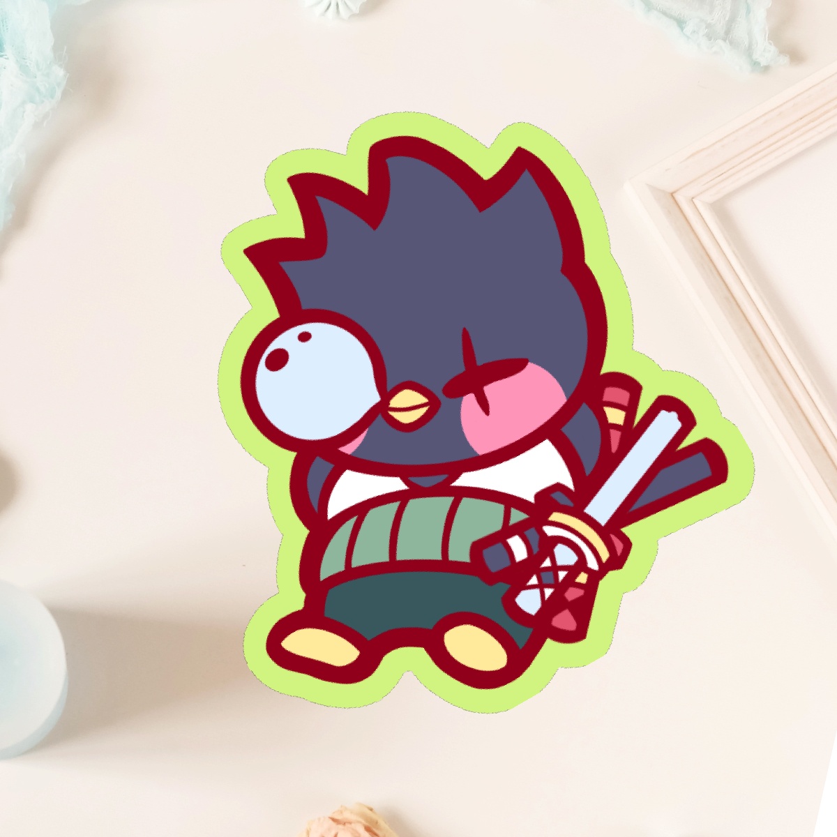 Sticker -  Badtz Maru x Roronoa Zoro - One Piece Anime x Sanrio