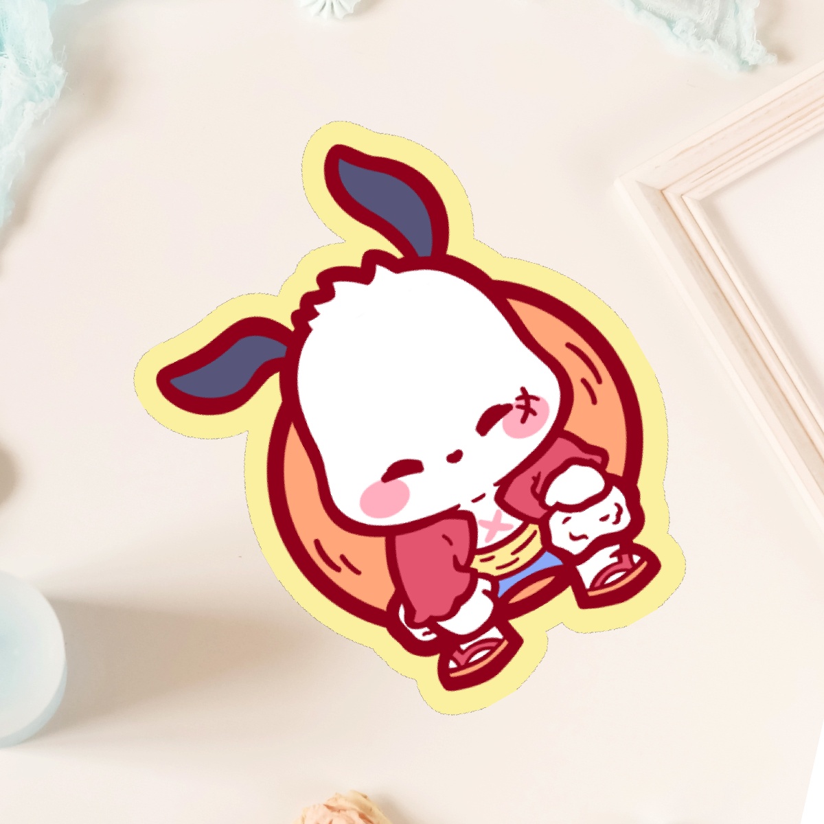 Sticker - Pochacco x Monkey D Luffy - One Piece Anime x Sanrio