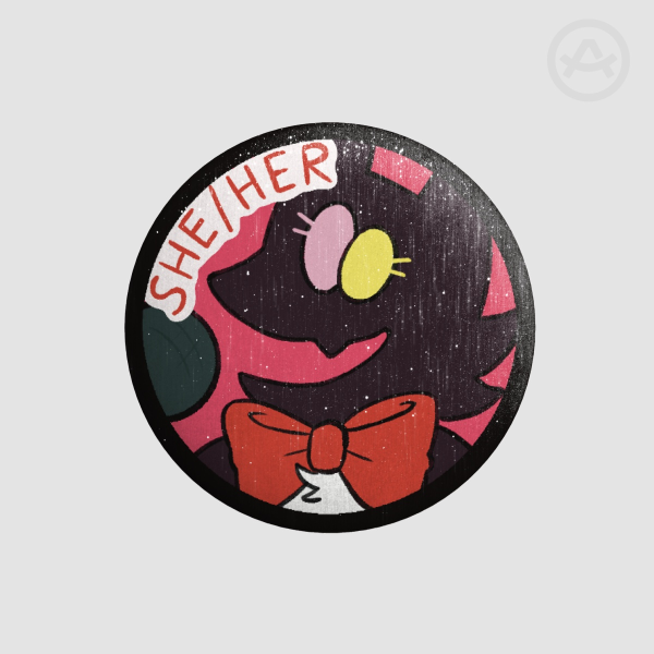 Cat Mike Pronouns She/Her Badge [deltarune]