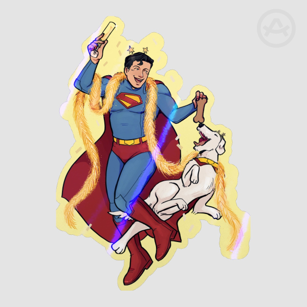 Superman and Krypto NYE Party Sticker