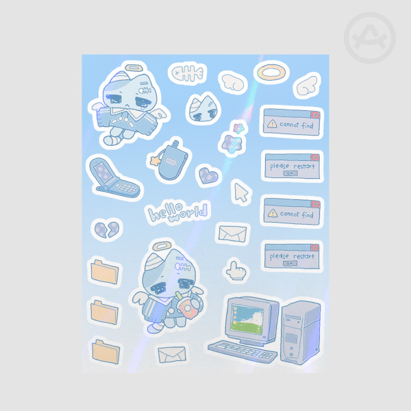 Drifting Angel Jersey Cat Retro Sticker Sheet