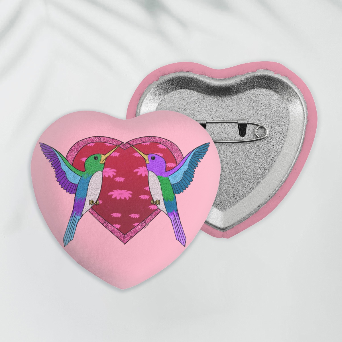 Hummingbirds in Love Heart Plush Badge