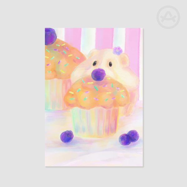 Blueberry Cupcakes Hamster (148x210mm DIN A5 print)