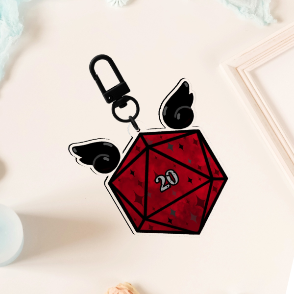 D20 Double sided dice Keychain red