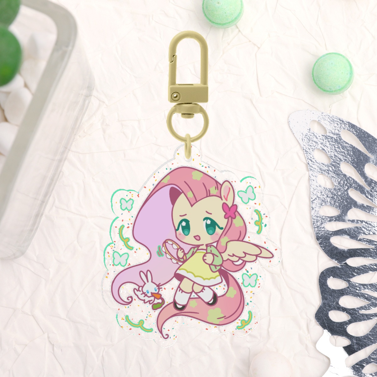 MLP FlutterShy Glitter Acrylic 5cm Keychains
