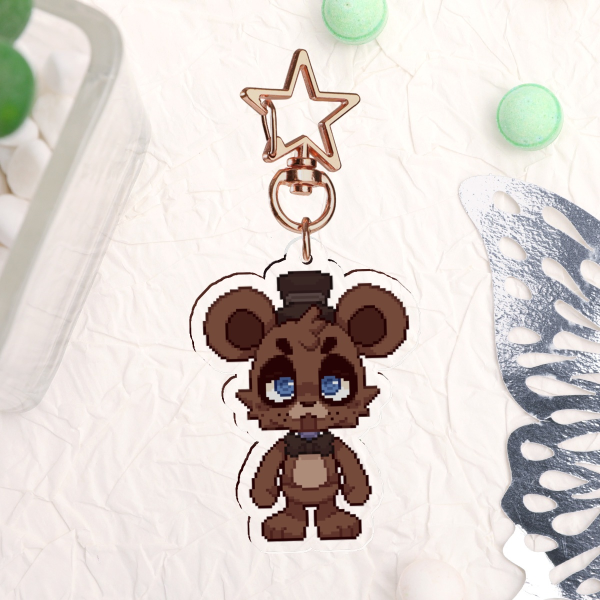Freddy fnaf pixel art keychain
