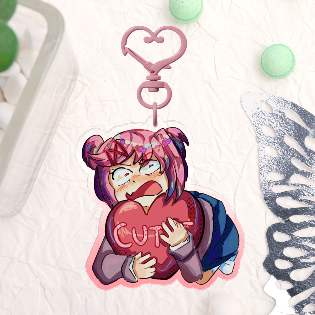 DDLC Natsuki Heart Acrylic Keychain