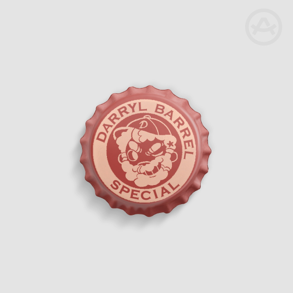Darryl Barrel Bottle Cap Badge
