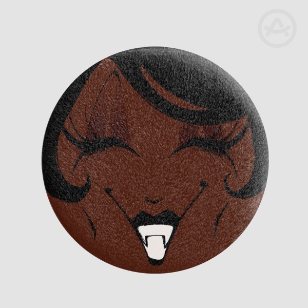 Lady in red plush badge