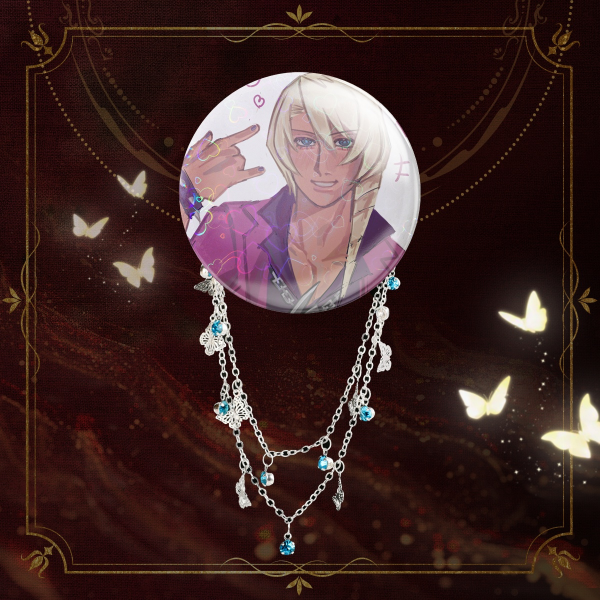 KLAVIER GAVIN, Ace Attorney Fanart Purple White Badge With Chains Butterflies