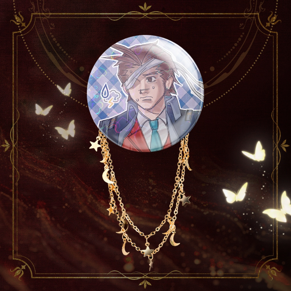 DD APOLLO JUSTICE, Ace Attorney Fanart Merch Blue Badge With Chains