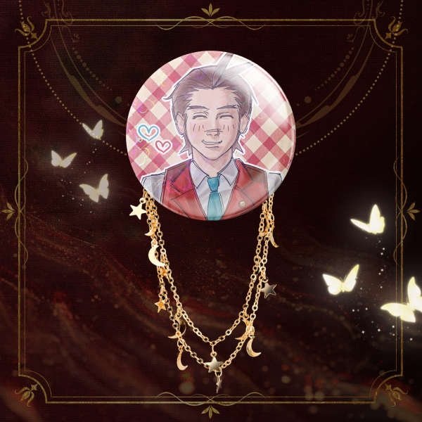 AJ APOLLO JUSTICE, Ace Attorney Fanart Merch Red Badge With Chains