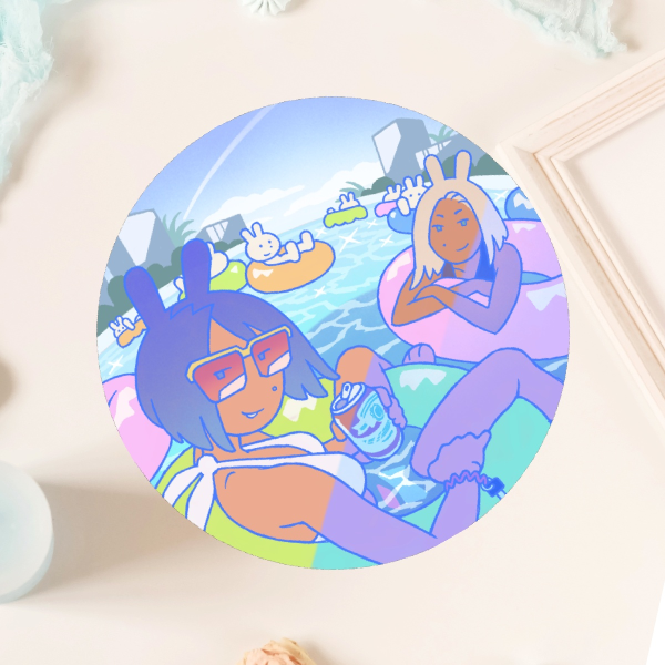 Bunnies at the Pool - Sticker
