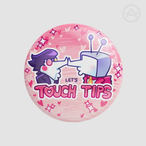 "LET'S TOUCH TIPS" Spamton and Tenna button pin (Deltarune)