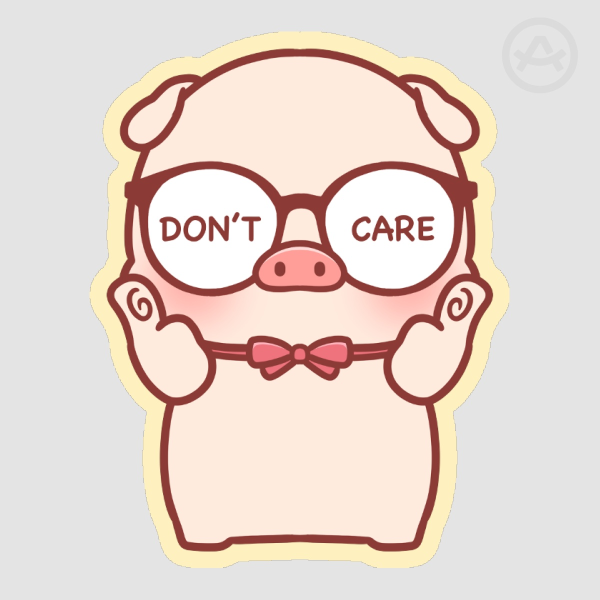 Chimi Pig Don't Care Colored Edge Die Cut Stickers