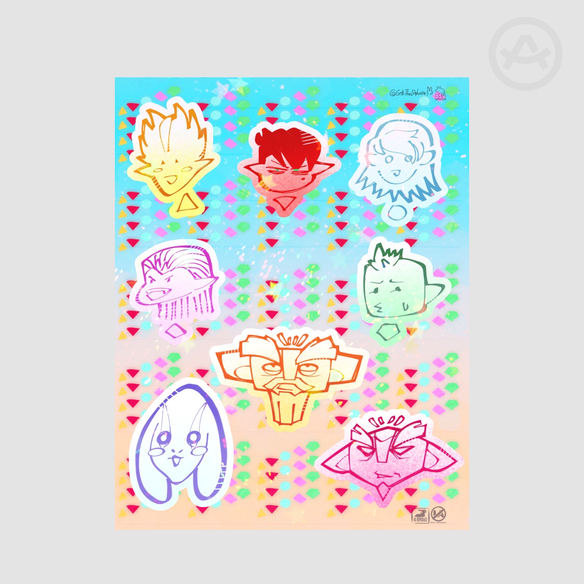 [Doodles][cartoon] Silly faces ≡ Coated Paper Sticker Sheet