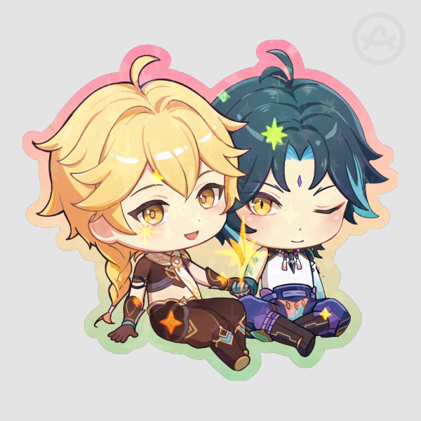 Xiao and Aether holding hands