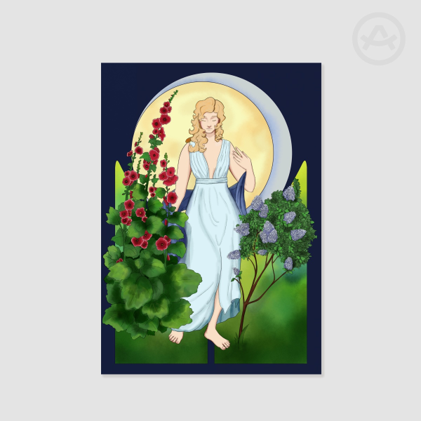 Art Nouveau Poster (A3) || Lilac || Hollyhocks || Viva/Ester