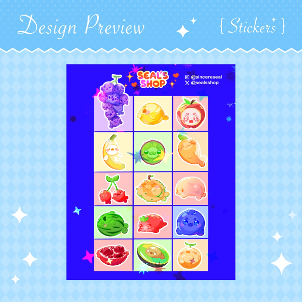 5 x 7 Halo Star Coated Seal Fruits Sticker Sheet
