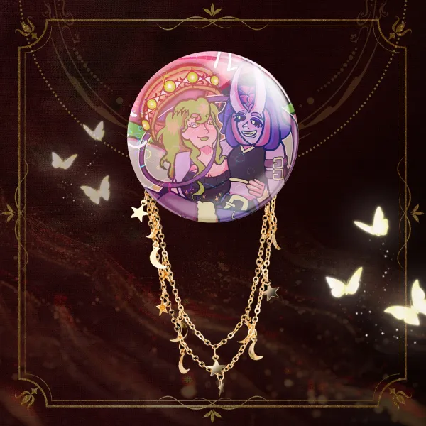 Angel and Demon Round Badge With Chains