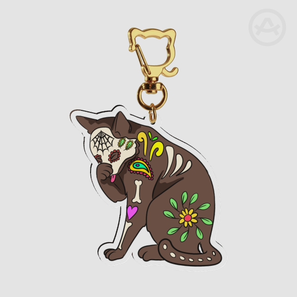 Sugar Skull Cat Keychain