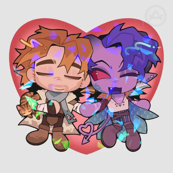 WIDOMAUK | caleb widogast + mollymauk tealeaf holographic heart sticker [ CRITICAL ROLE ]