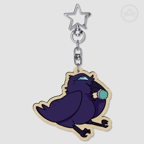 Bottlecap Raven Wood Keychain