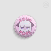 "SOUR PUSS" bottle cap badge