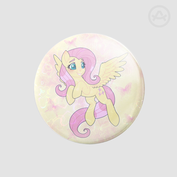 Fluttershy Holo Button Pin