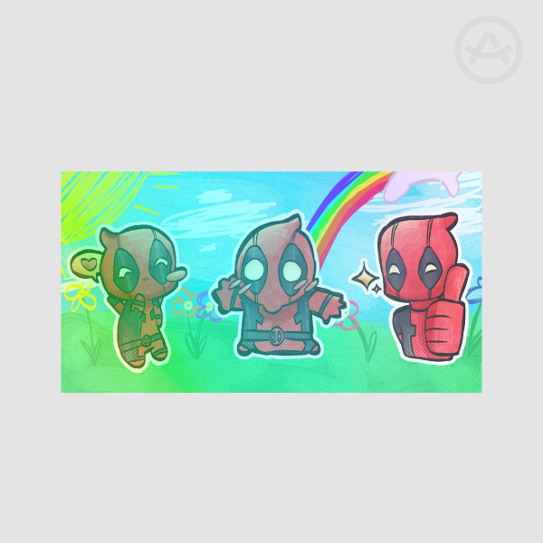 Chibi Deadpool RainbowCoated Paper Stickers Sheet