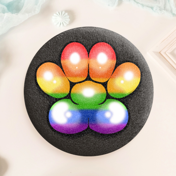 Rainbow and Black Paw Plush Badges