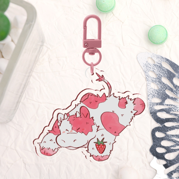 Strawberry Cow PillowPet // Clear acrylic charm