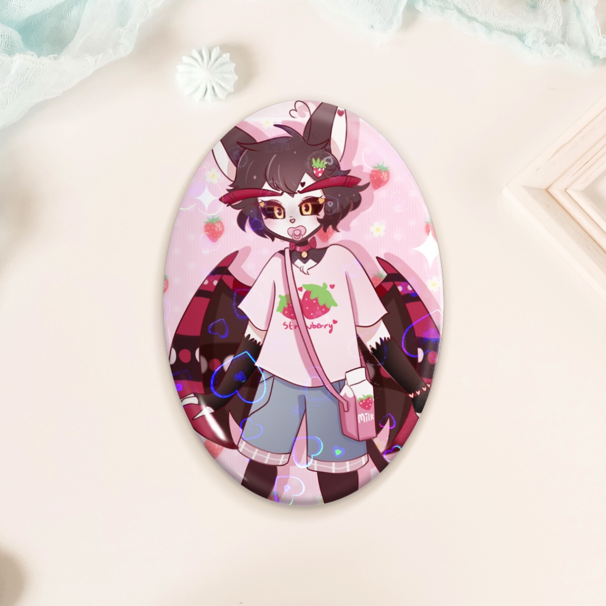 Strawberry milk Husk Oval Badge
