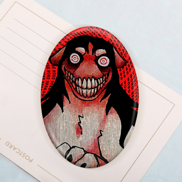 Smile Dog Oval Holo Button Pin