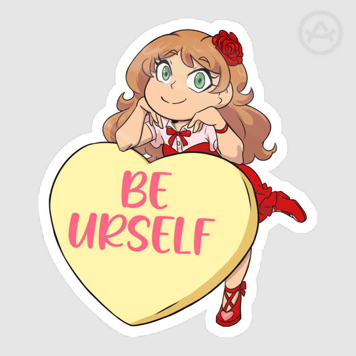 Olive Valentine's Heart Sticker 3x3