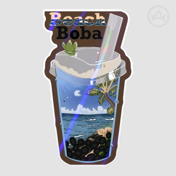 Beach Boba - Die-Cut, Holo Lights Sticker by CJ Aloe Art