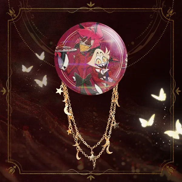 Hazbin Hotel Cafe Alastor & Lucifer Pin With Chains