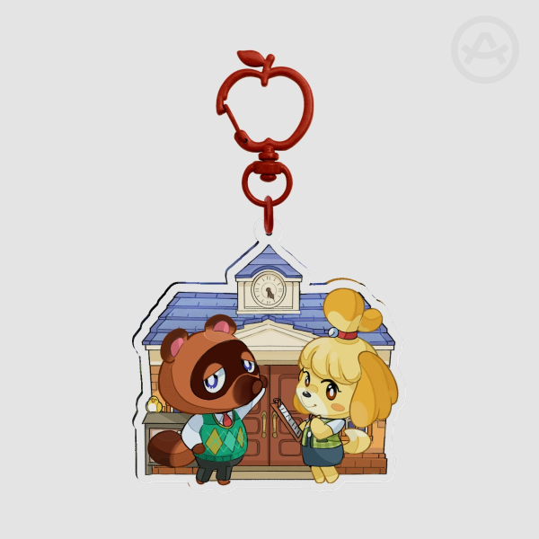 Animal Crossing Town Hall Keychain (Isabelle and Tom Nook)