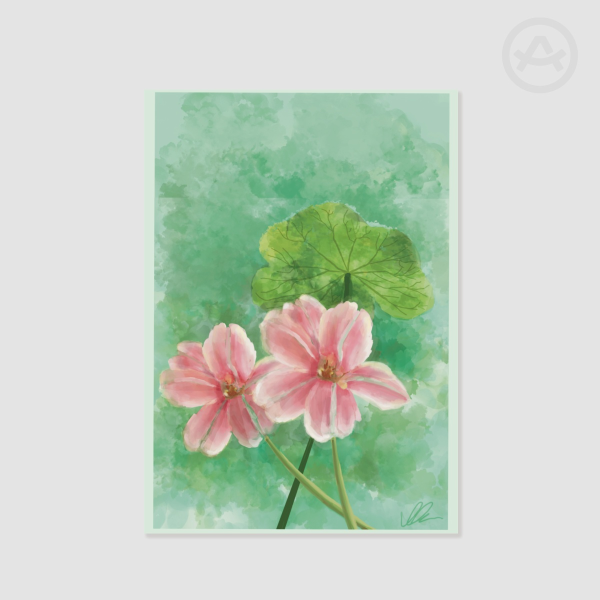 Lotus Leaf Flowers Watercolor Poster