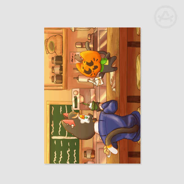 Original Character Idol Cat and Pumpkin Cat Cafe Poster Printing