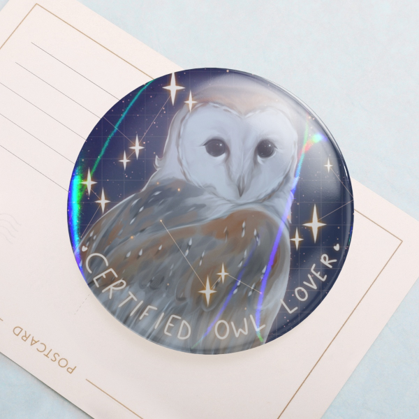 Certified Owl Lover | Barn Owl | Holographic Badge
