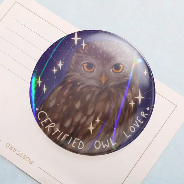 Certified Owl Lover | Little Owl | Holographic Badge