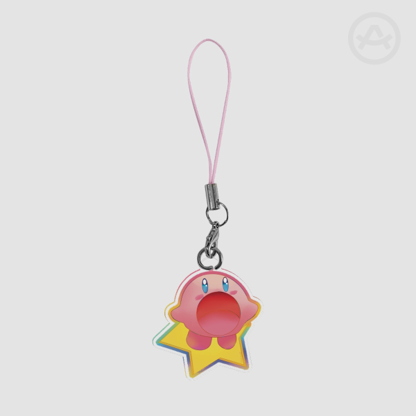 Kirby on a Star clear acrylic phone charm