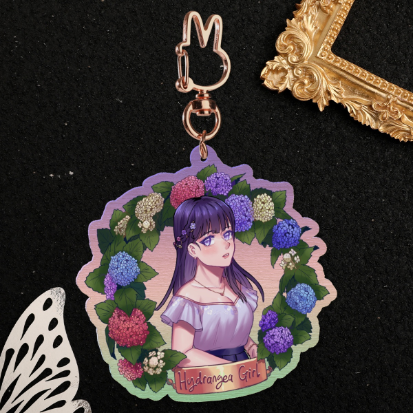 Hydrangea Girl Wooden Keychains