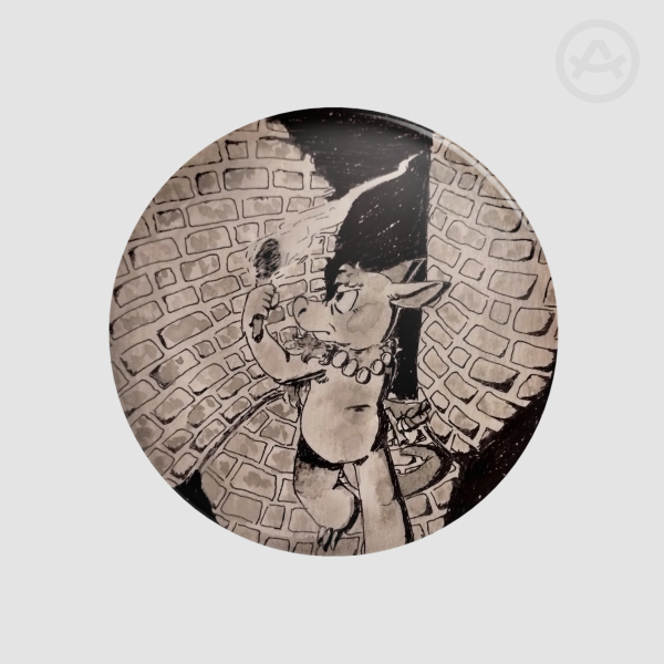 Watercolor Cerebus - Round Badge