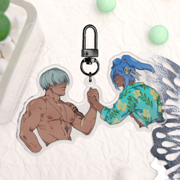 Red Hot and Deep Blue Epoxy Clear Acrylic Keychain