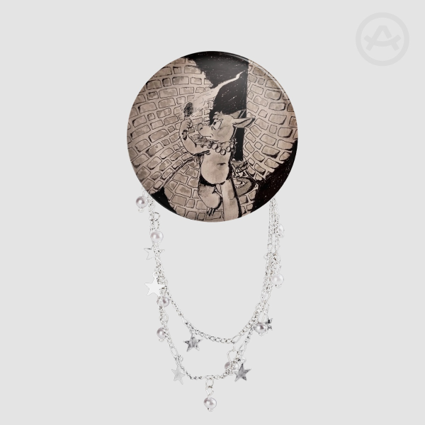 Watercolor Cerebus - Round Badge With Chains