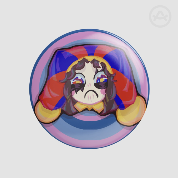 Pomni sad face Round Badges (Button Pins)