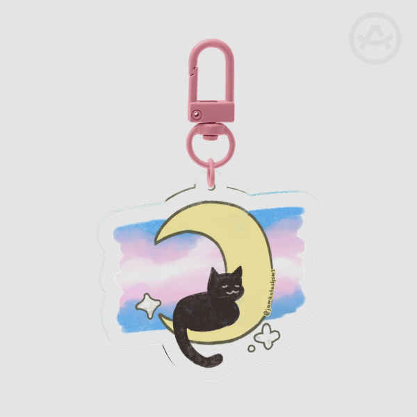 Trans Moon Cat Keychain